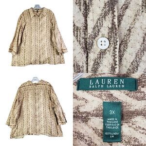 Polo Ralph Lauren LRL Shirt Womens Plus Size 3X Tan Tropical LS Button Down